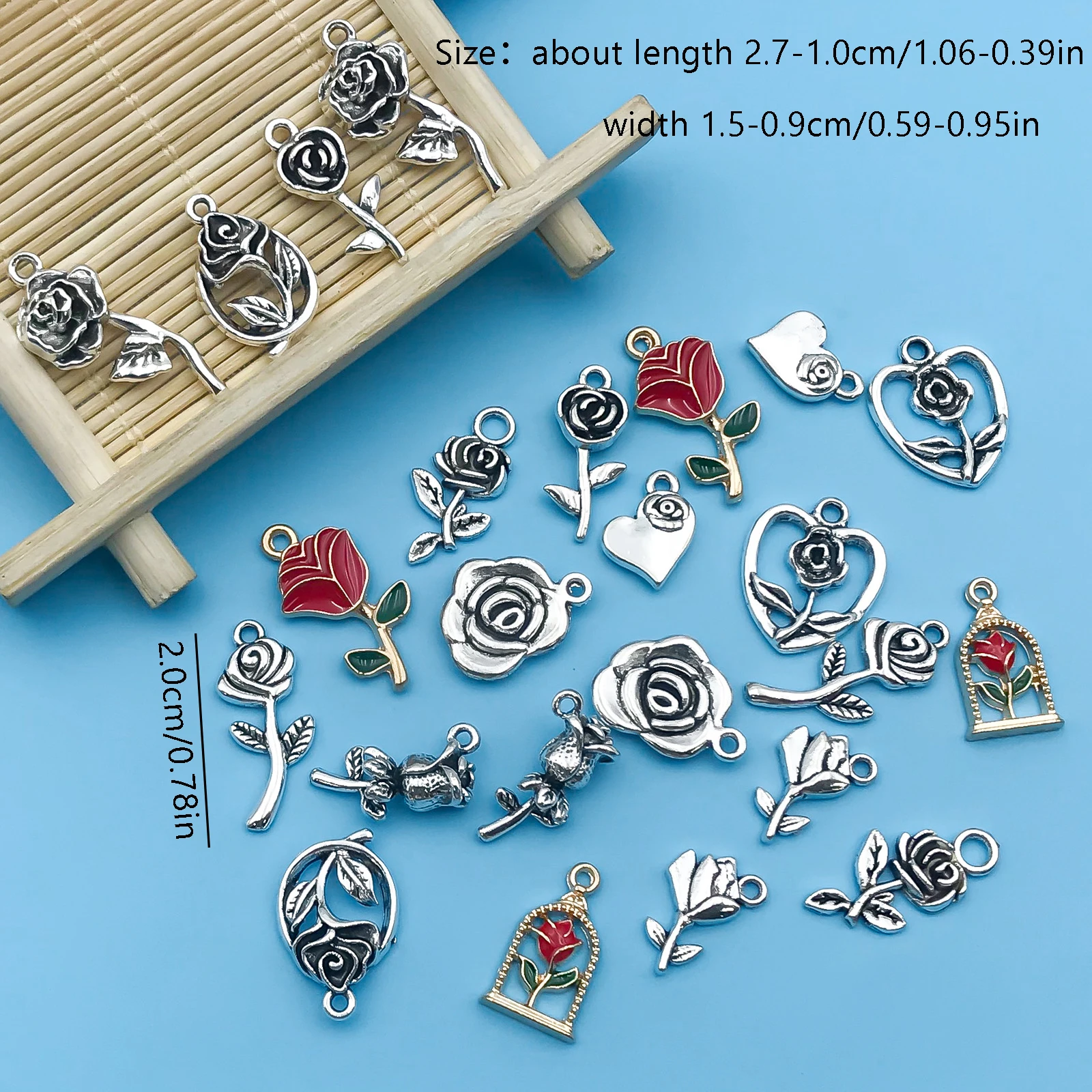 10/24Pcs/Pack Romantic Vintage Rose Flower Chaems Alloy Small Pendants for Jewelry Making Findings Crafting Accessory