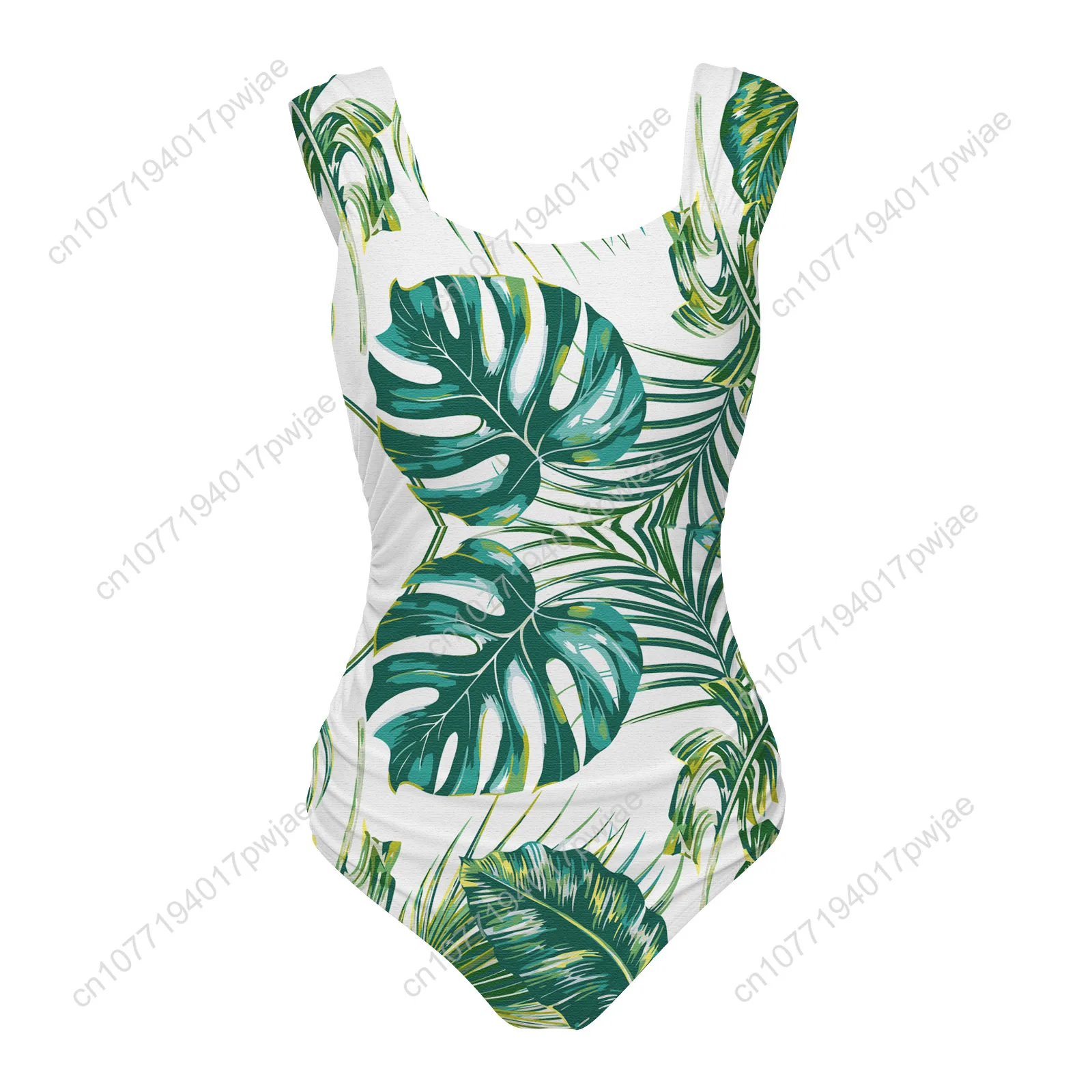 Traje de baño de una pieza con estampado de plantas verdes, trajes de baño con tirantes anchos para mujer, traje de baño para piscina, playa, Bikini Sexy, ropa de playa personalizada