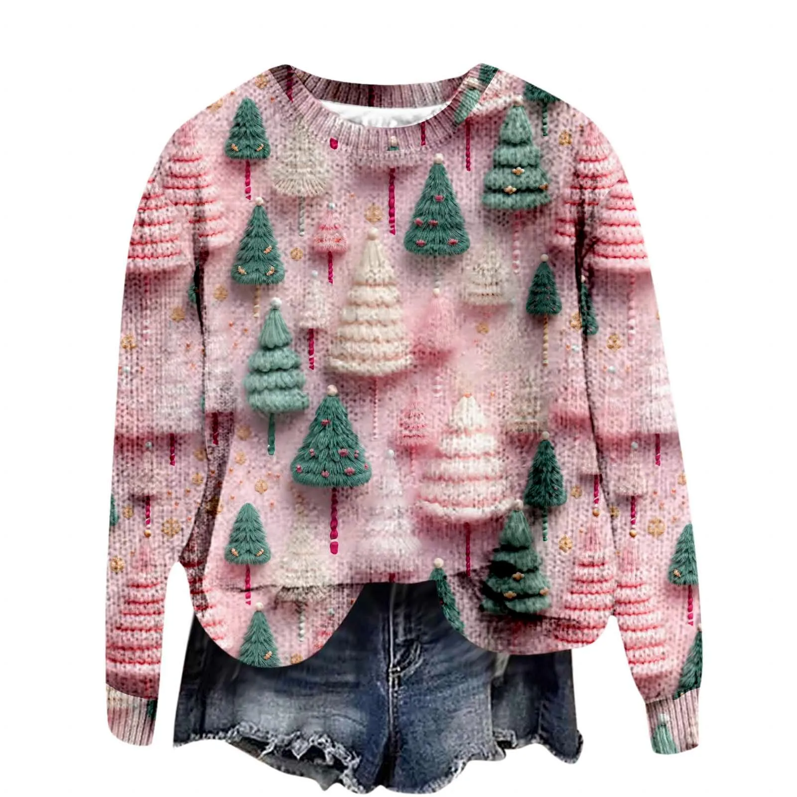 Christmas Sweatshirts For Women Ugly Christmas Sweater 2024 Graphic Printed Cashmere Wool Sweaters Loose Knit Tops Knitwear