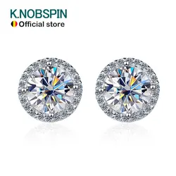 KNOBSPIN 1ct D Color Moissanite Earring For Women Wedding Fine Jewely with GRA 925 Sterling Sliver Plated 18k White Gold Earring