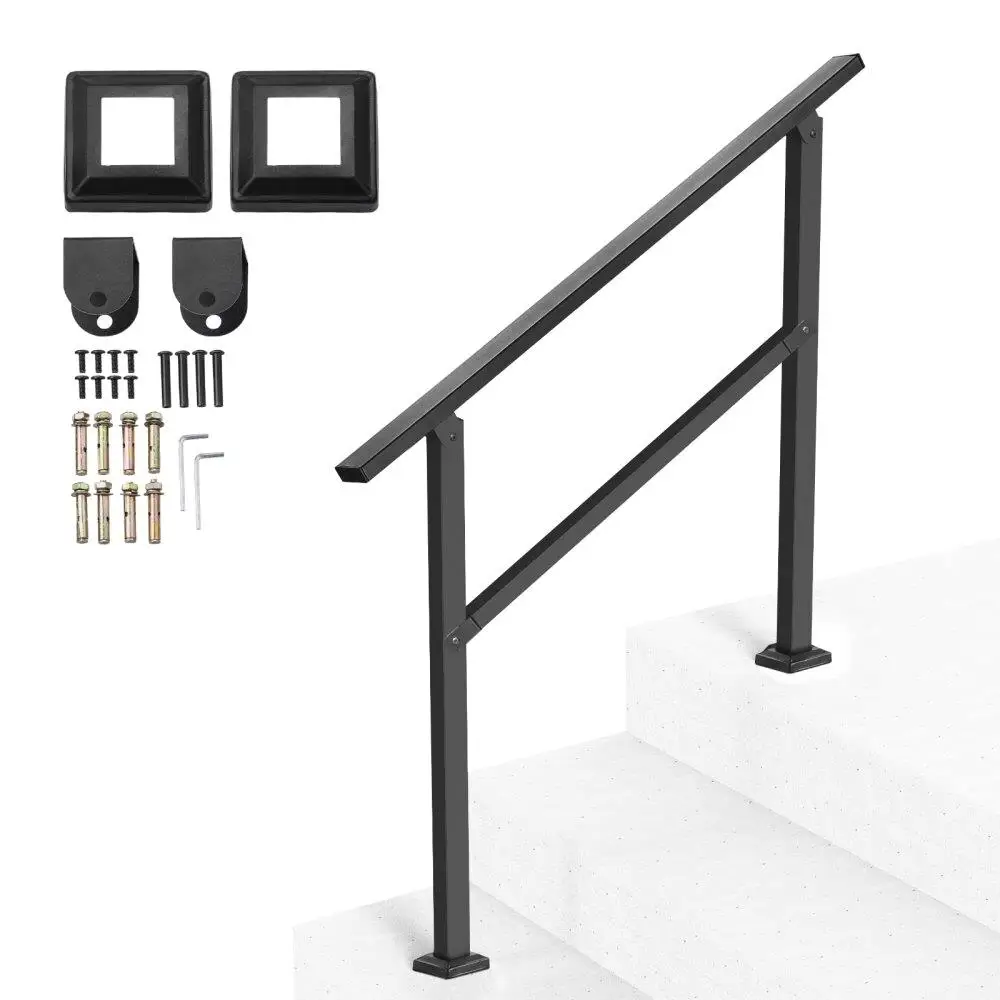 

Outdoor Handrails for 2 to 3 Step Stairs Easy Installation Black Tube Safe Support for Seniors