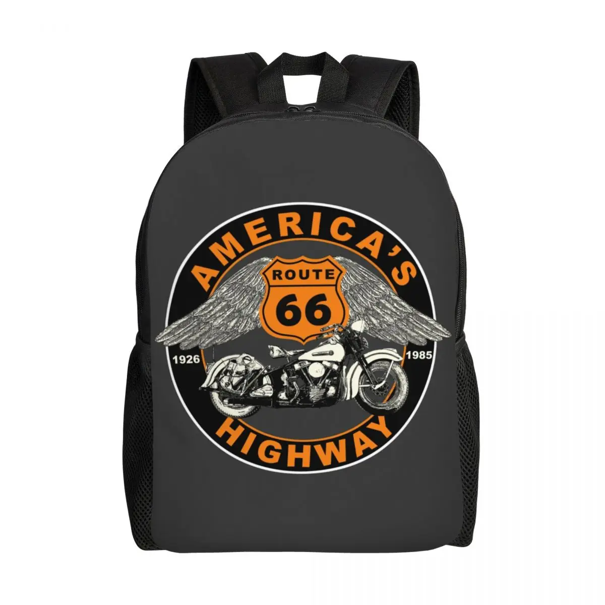 Mochila de viaje de carretera Route 66 para hombre y mujer, morral escolar para ordenador portátil, US 66, moto, estudiante universitario