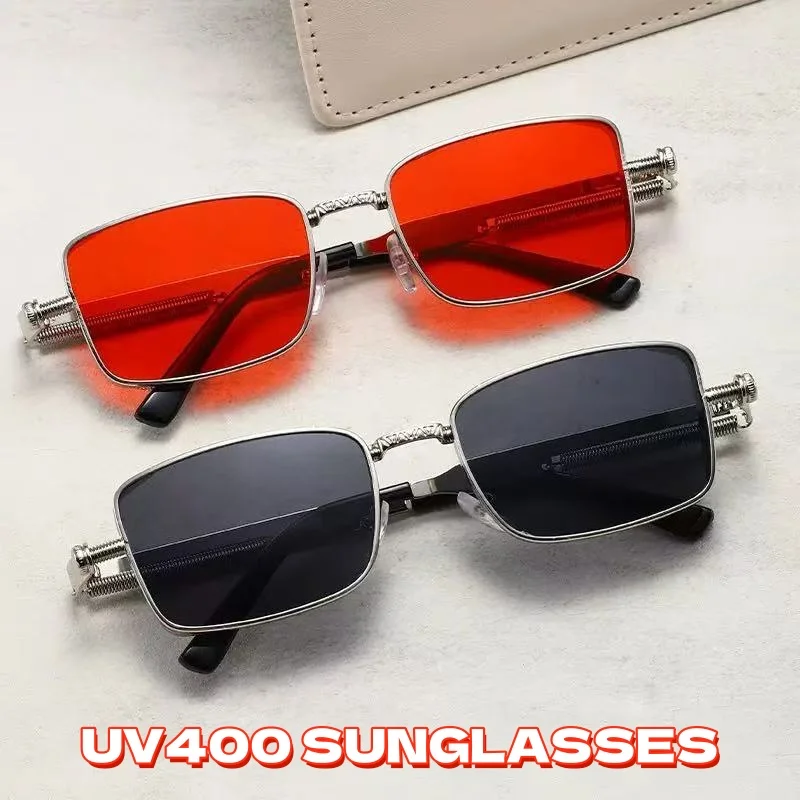 

New Retro Small Square Sunglasses Men's Personalized Steampunk Metal Spring Leg Sunglasses Outdoor Driving Travel Beach Goggles