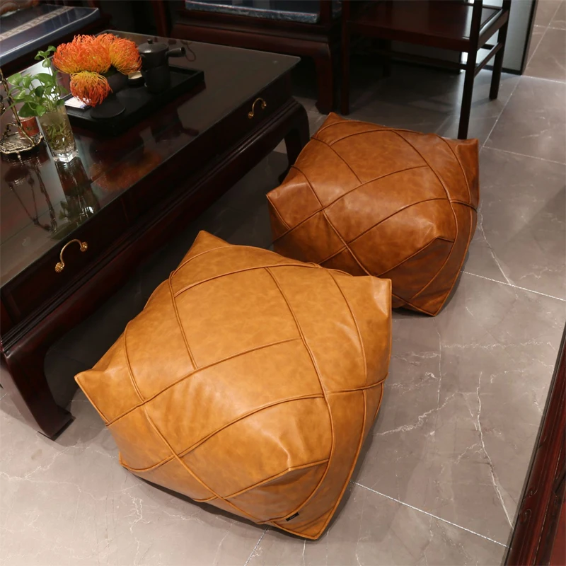 Moroccan PU Leather Pouf Ottoman Square Futon Footstool Home Tatami Unstuffed Cushion Sofa Bean Bag Ins Living Room Decor Craft