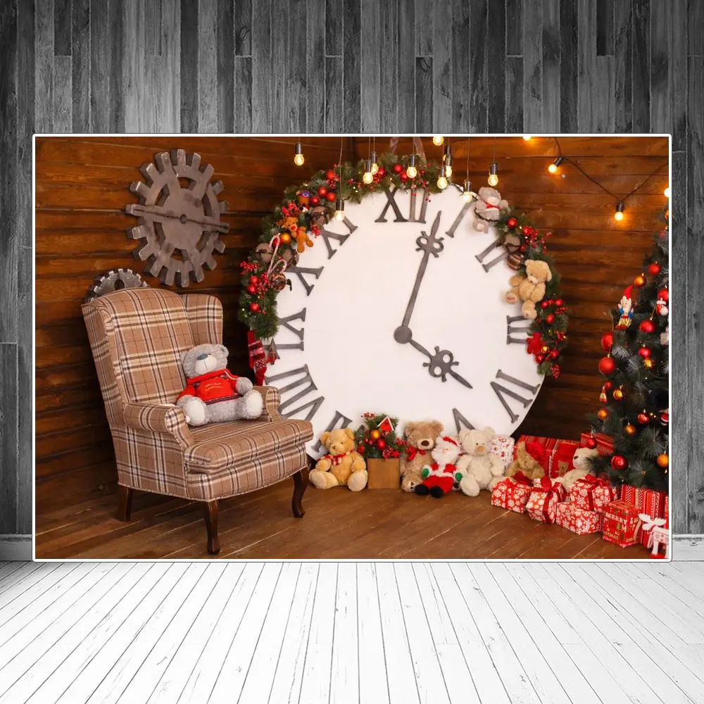 Cây Giáng Sinh Đồng Hồ Đồ Chơi Gấu Quà Tặng Chụp Ảnh Nền Tùy Chỉnh Cho Bé Năm Mới Cho Tiệc Phòng Thu Chụp Hình Phông Nền