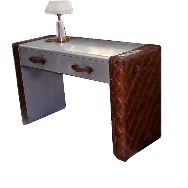 

First layer cowhide aluminum leather home study table hotel corridor entrance table