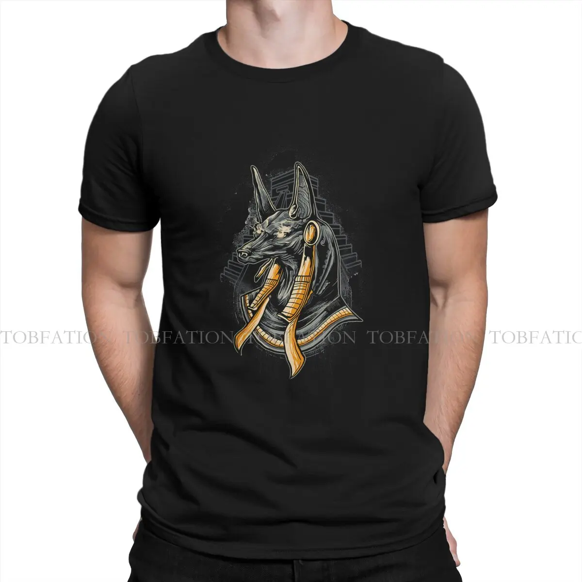 Anubis Illustration O Neck TShirt Eye of Horus Egyptian Fabric Original T Shirt Men Clothes Individuality Oversized