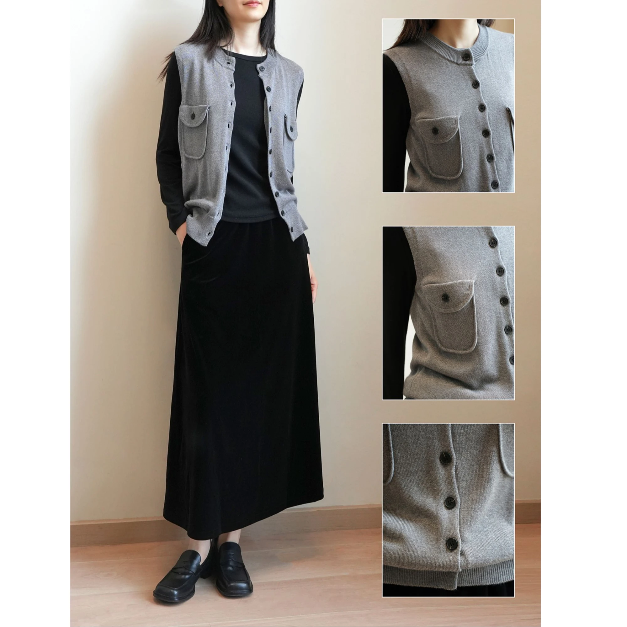 

Вязаный жилет из шерстяной смеси в стиле ретро для женщин, с круглым вырезом, весна-лето, из полиэстера, ацетата и вискозы, стандартной длины, на одной пуговице