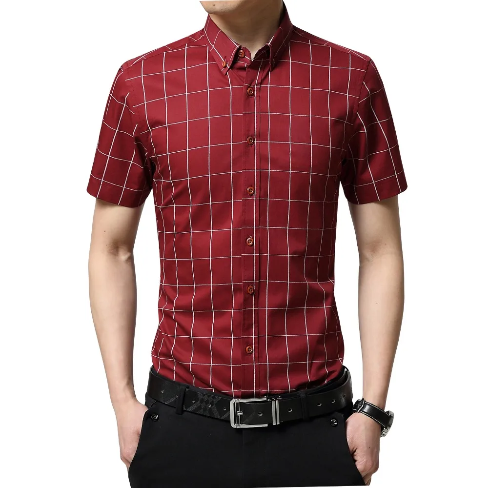 Plus Size 5XL 2024 Summer Fashion Men\'s Short Sleeve Cotton Polyester Social Shirts Plaid Checked Shirt for Men Brand Chothing