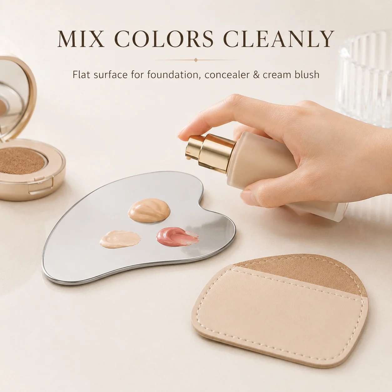Heart Shaped Stainless Steel Makeup Mixing Palette with Leather Sleeve Foundation Concealer Blending Beauty Tool