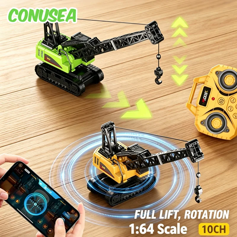 1/64 Desktop Rc Car 2.4G Mini Remote Control Cars Racing 10 Channel Alloy Engineering Crane With Sound Light Electric Toy Boys