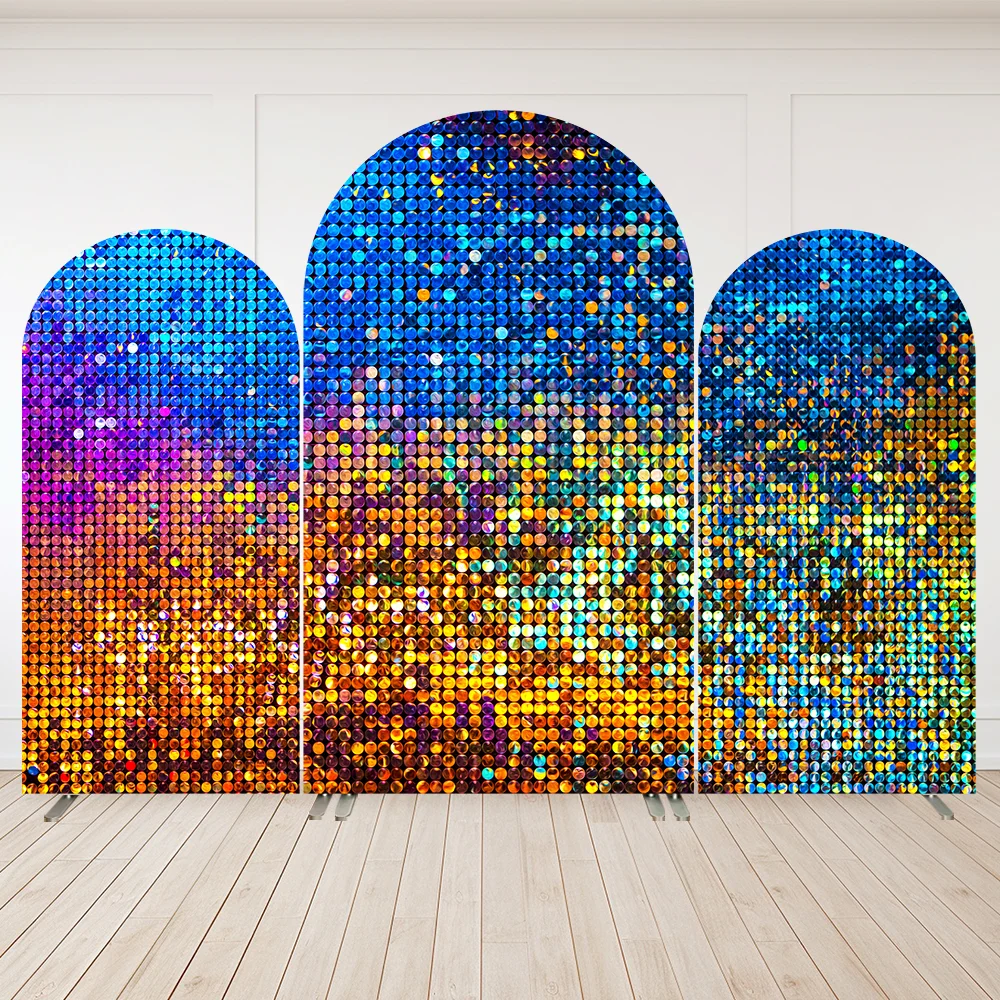 Disco Ball Arch Backdrop Cover Colorful Rainbow Glitter Chiara Wall Photo Background for 80 90S Birthday Decoration Party Banner