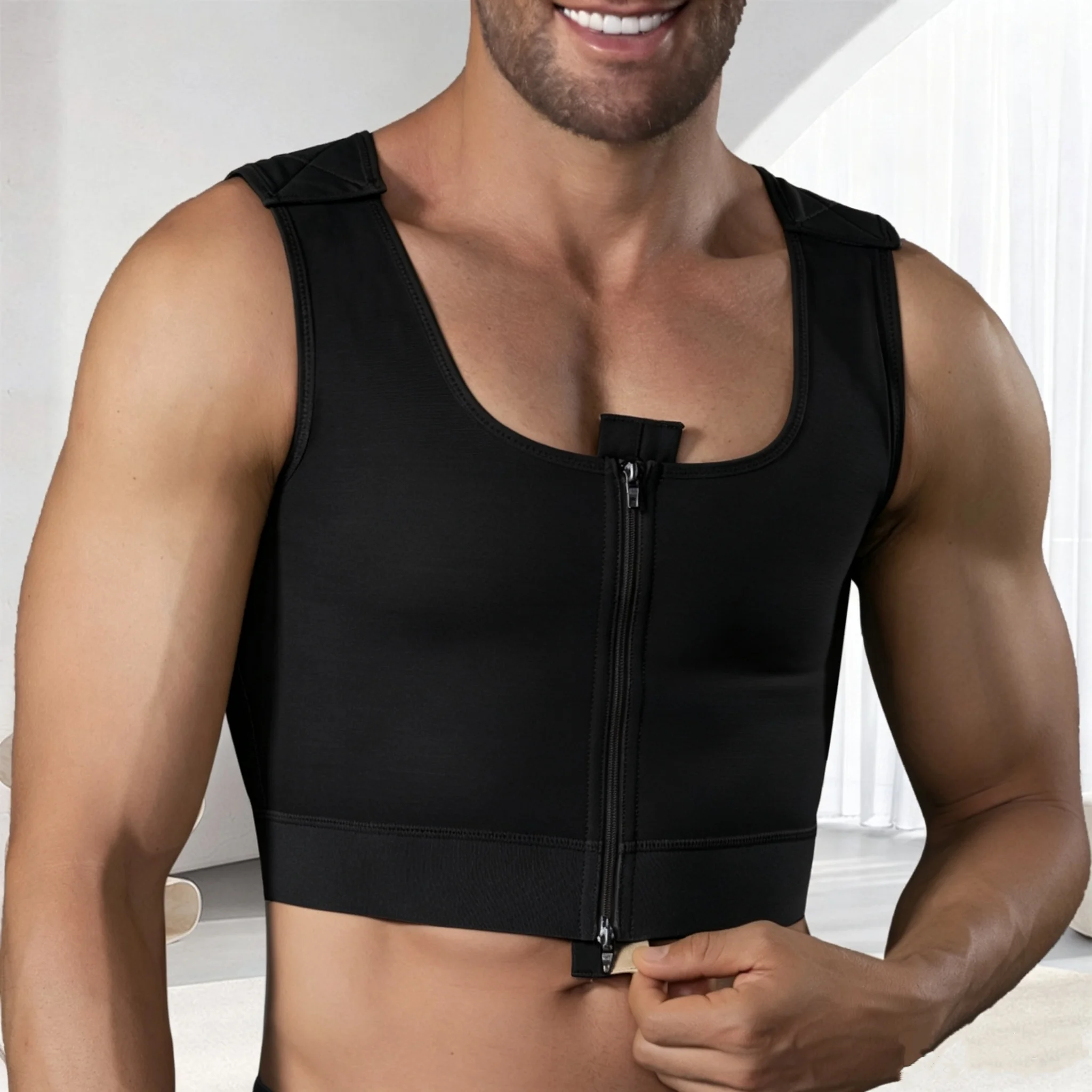 Men's Slimming Body Shaper Vest Sleeveless Zipper Front Gynecomastia Chest Compression Shapewear Post Operative Faja Top