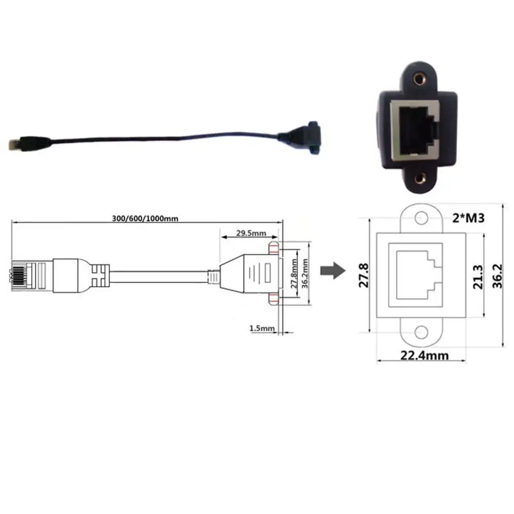 Escam-cabo de extensão lan es, cabo de rede macho para fêmea de 30cm e 60cm com parafuso rj45