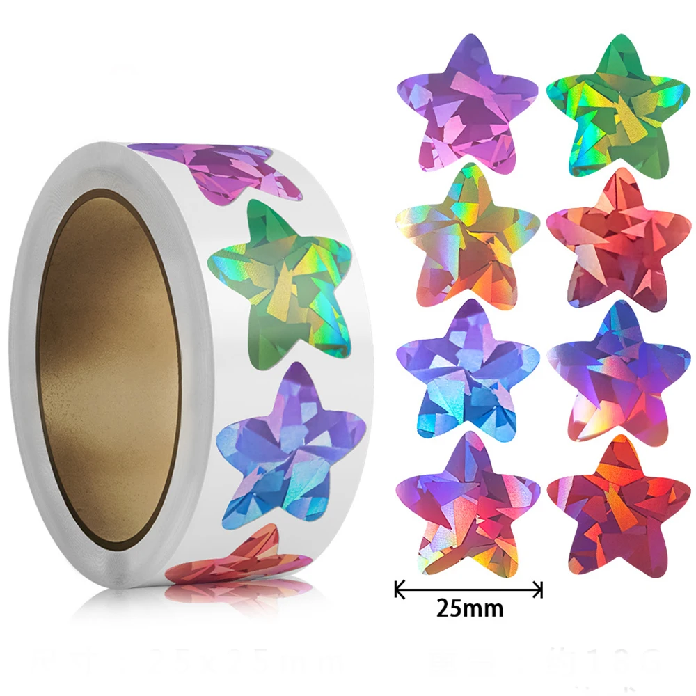 500Pcs/Roll Color Holographic Star Stickers Birthday Wedding Gift Party Decor Seals Sticker Envelope Sticker Baking Label