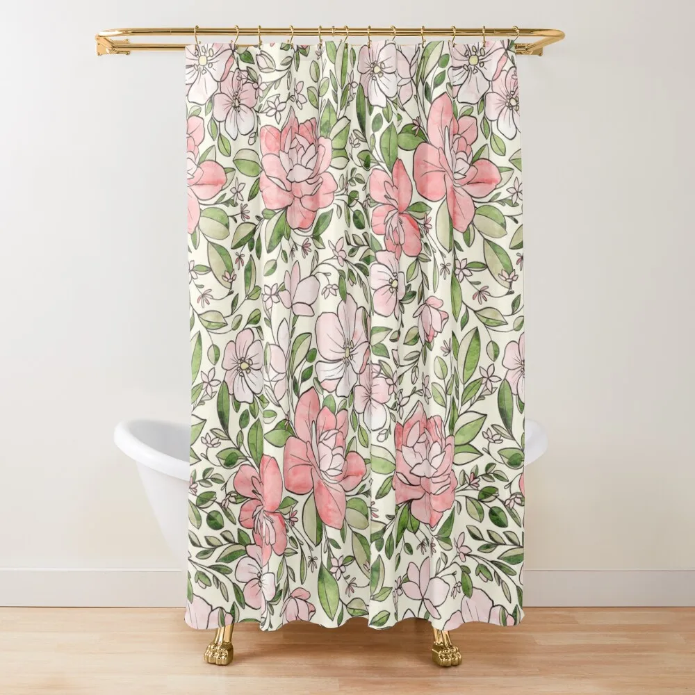 

A Vintagey Botanical Floral in Pink and Green Shower Curtain Shower Set For Bathroom Shower Sets For Bathroom Curtain