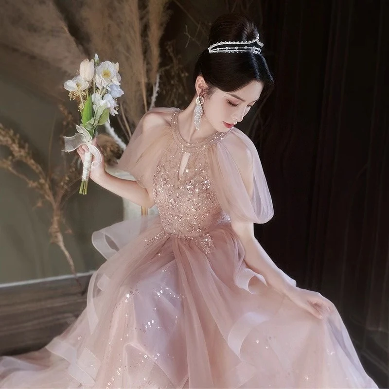 

Pink Evening Dress 2026 Woman Elegant High-end Luxurious Neckline Wedding Dress For Women