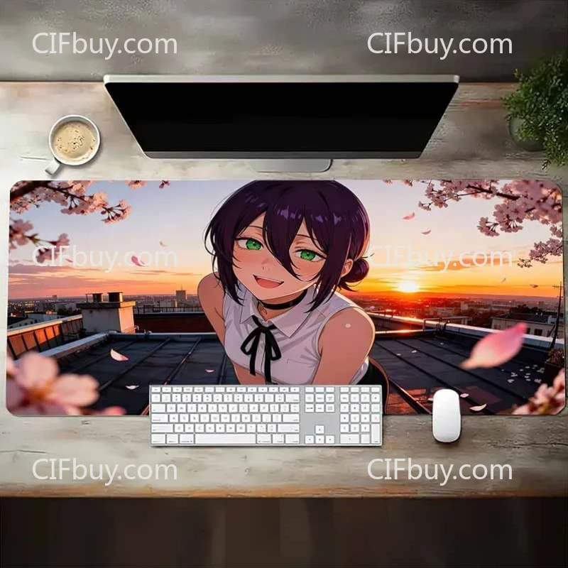 CIFBUY Anime Girl Sunset Pattern Gaming Mouse Pad PC Keyboard Desk Mat Non-Slip Rubber Base Smooth Surface Easy Clean Home Offic