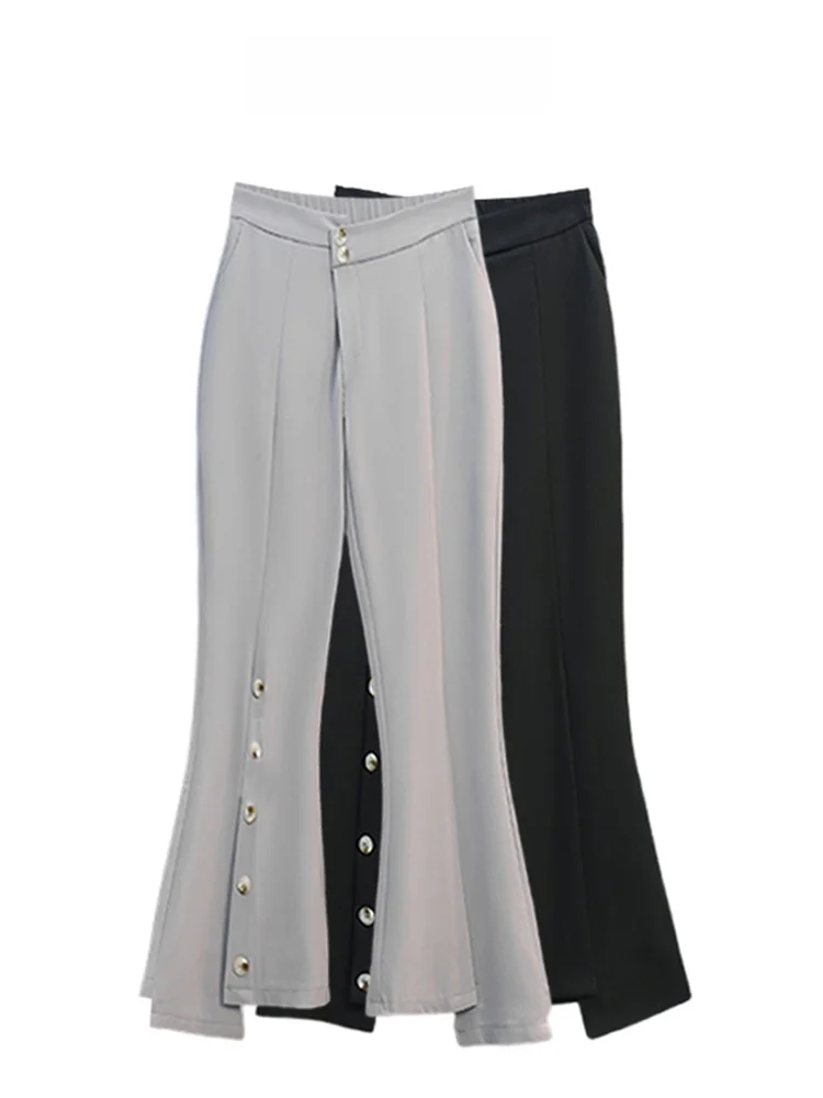 

Брюки-клеш с высокой талией для женщин больших размеров, весенние повседневные брюки с асимметричным разрезом, удобные свободные брюки в корейском стиле