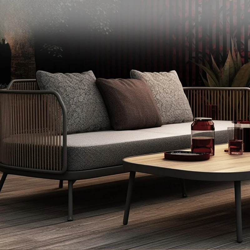 Outdoor rattan sofa tea table three-person combination outdoor courtyard balcony open-air waterproof sun-drying woven rattan
