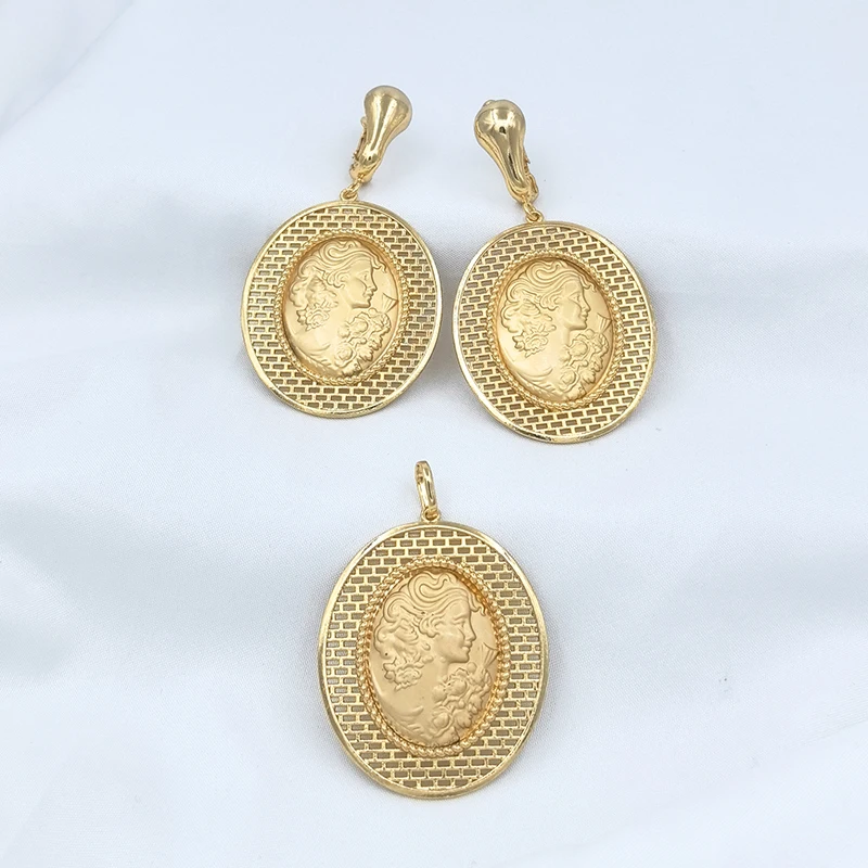 Dubai Jewelry Sets Gold Plated Necklace Drop Earrings For Women High Quality Copper Wedding Party Jewellery