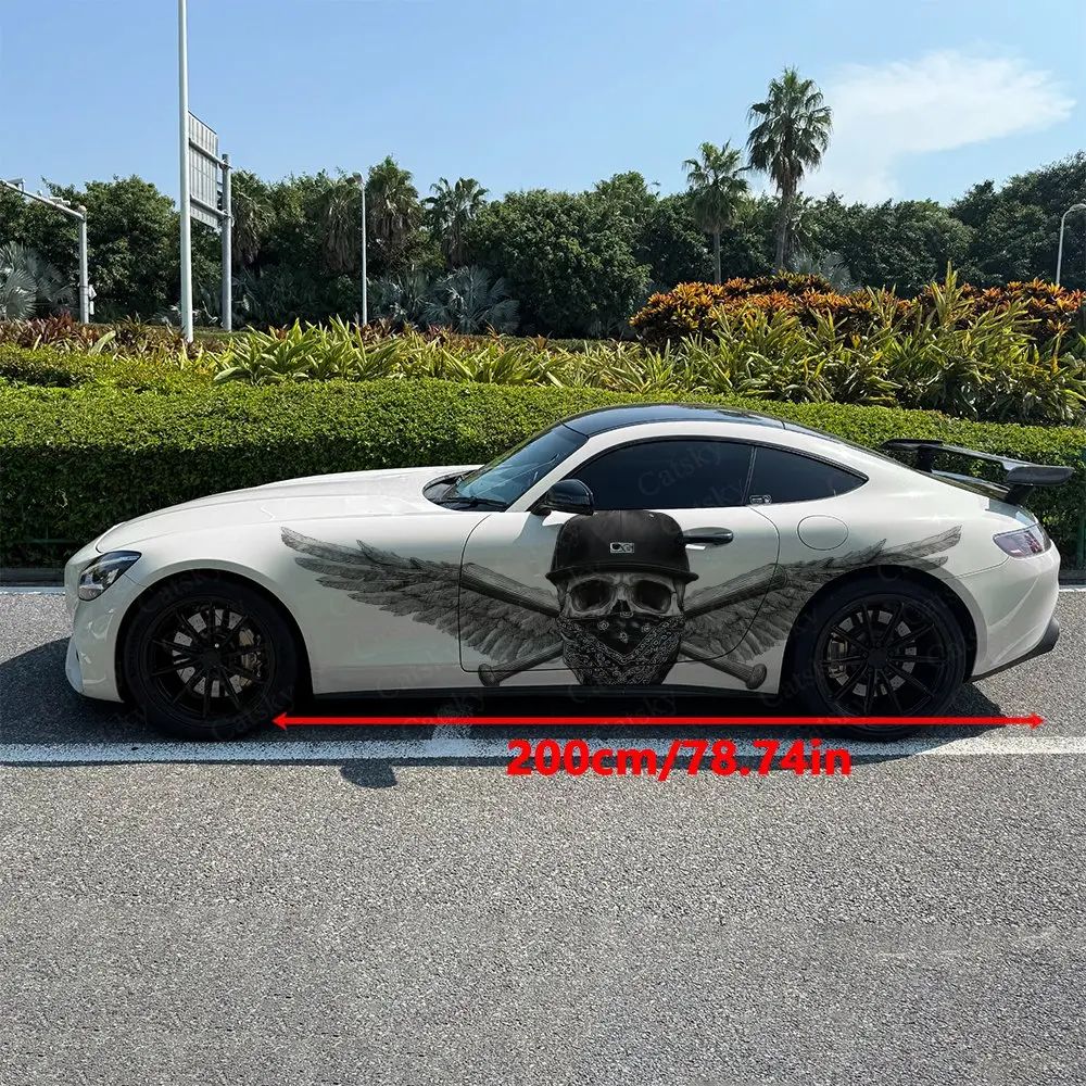 2pcs Wings Capped Masked Skeleton Car Side Wraps, Self-Adhesive PVC Waterproof & Scratch-Resistant Stickers, Car Accessory Gift