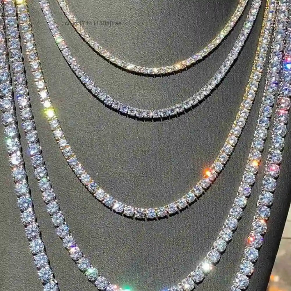 Hiphop 3mm 4mm 5mm 925 Sterling Silver Vvs Real Moissanite Tennis Chain Fine Jewelry Iced Out Diamond Necklace.