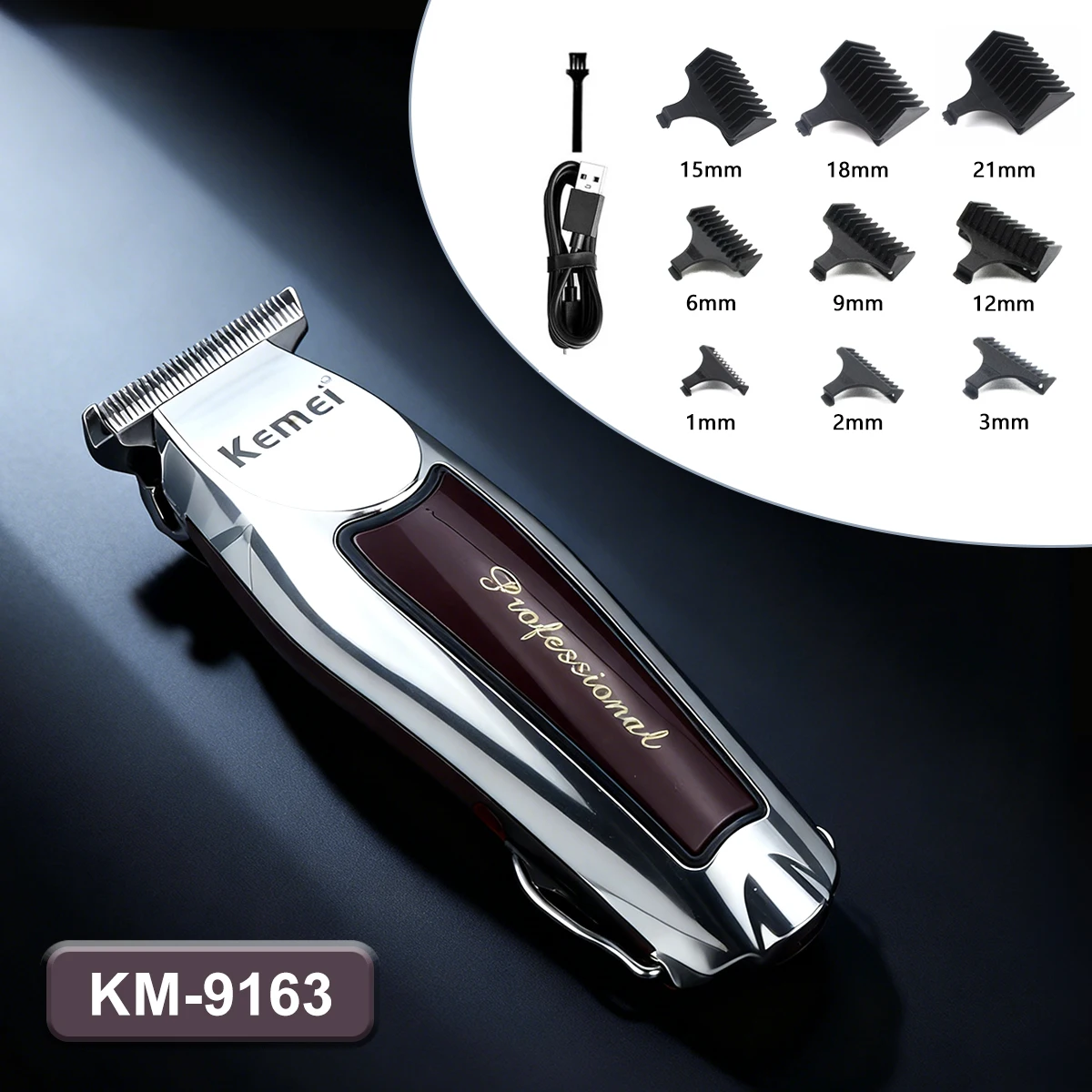 Kemei 9163 Men's Professional Hair Clipper Cordless Finishing Trimmer Electric Shaver for Professional Beard Barbering