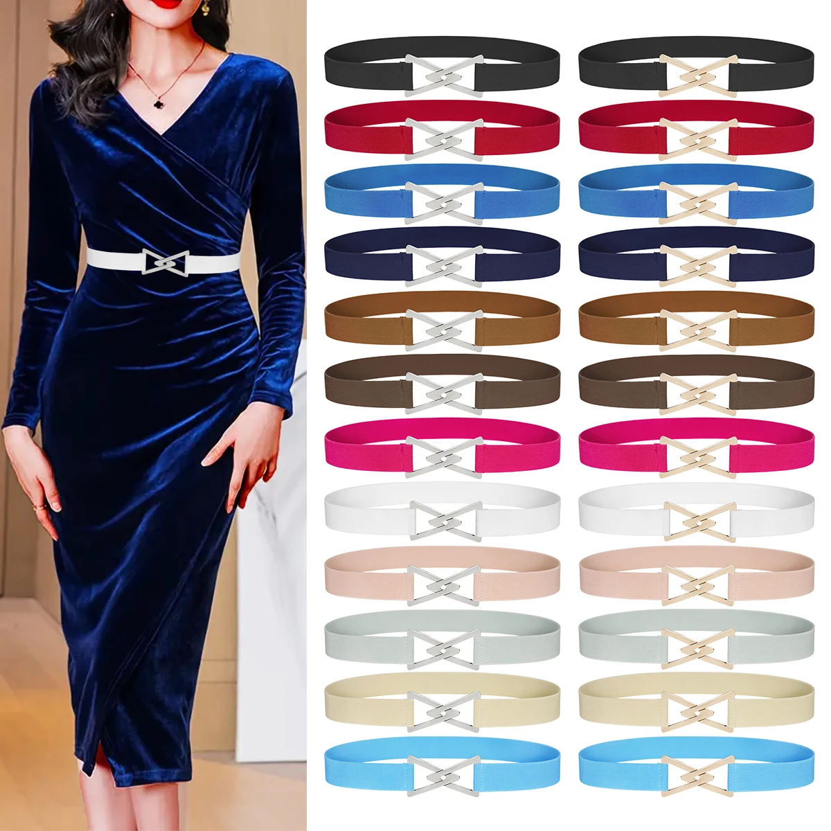 SISHION Fashion Plus Size Women Waist Belts YD0002 Elastic Thin Golden Silvery Bling Gothic Corsets Belt