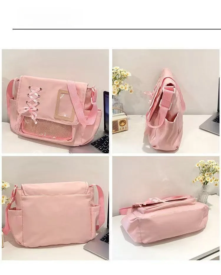 Transparente Umhängetasche im Harajuku-Stil, große Nylon-Umhängetasche mit mehreren Taschen, vielseitige Umhängetasche für Studenten – Detail 1