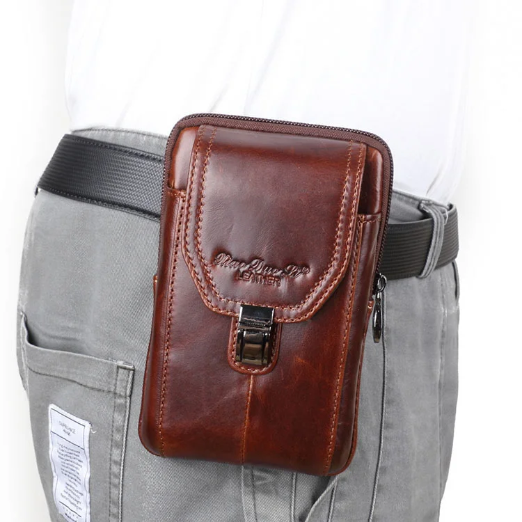 men\'s mobile phone waist bag leather mobile phone bag belt 5.5/6 inch Cow Leather Mini waist