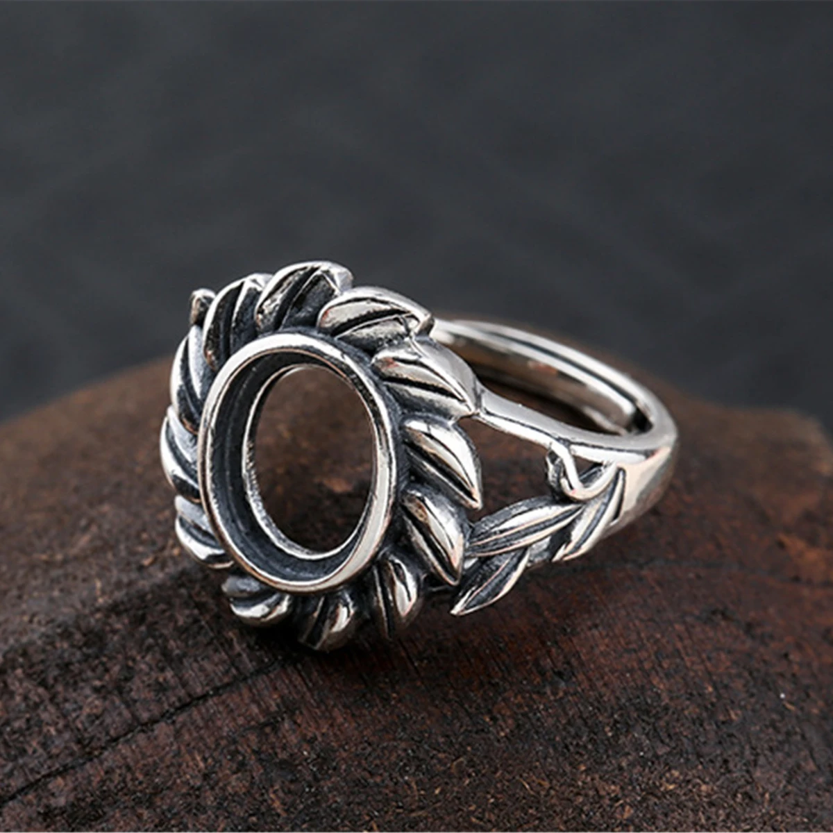 

Ring Blank (8x9.5mm Oval Blank) Adjustable Thai Sterling Silver Ring Base Antique Style Oval Cabochon Ring Setting R1262B