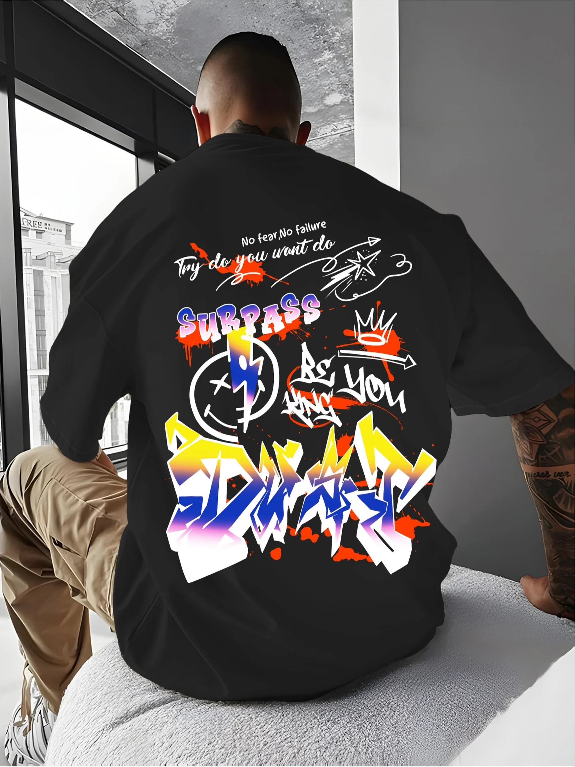 Men's Graffiti Street Art Print Summer Short-Sleeved T-Shirt 100% Cotton Soft Street Hip-Hop Round-neck Daily Leisure Activities