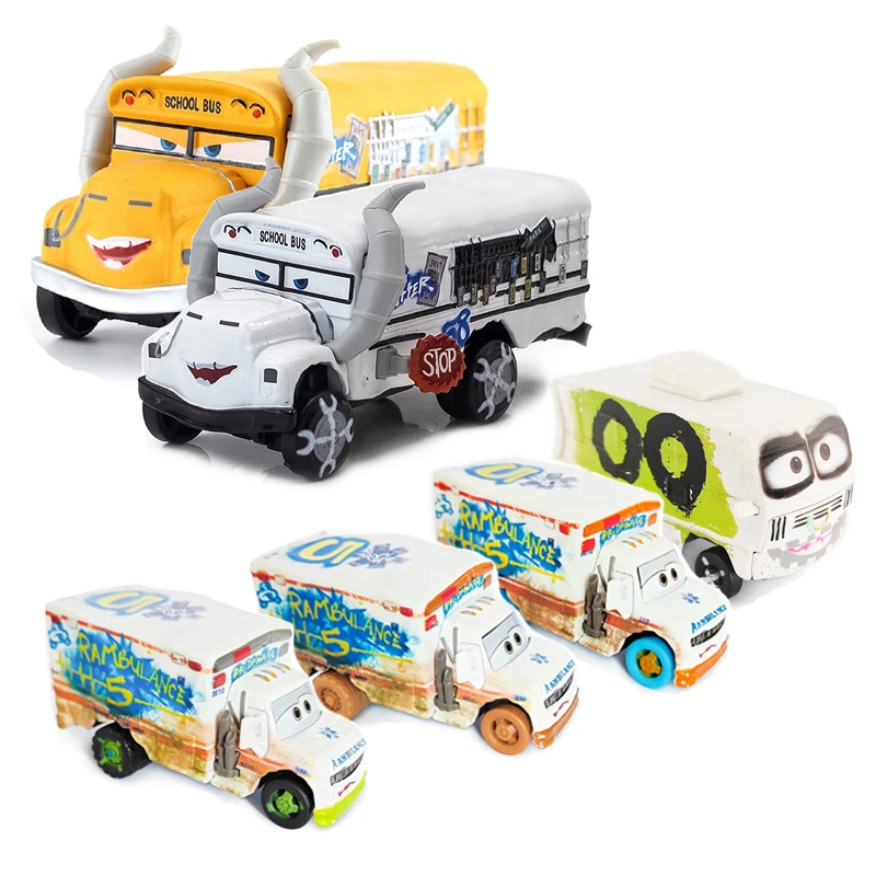 Pixar Cars 2 Cars 3 Dr Damage Rambulance Mater School Bus Model Car 1:55 Metal Die Casting Racing Car Toys Birthday Gifts