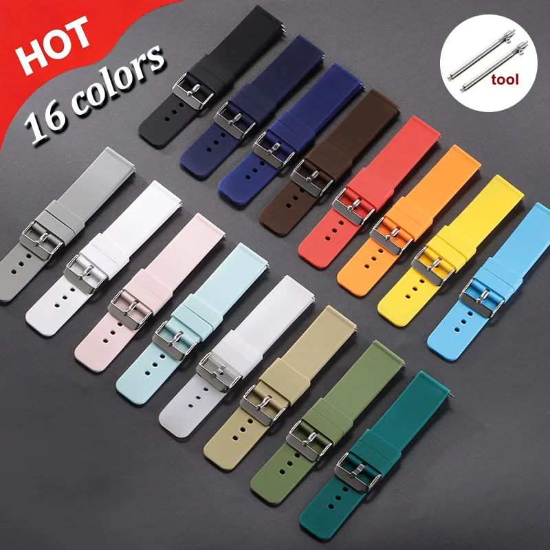 10/12/14/15/16/18/19/20/21/22/24mm Soft Silicone Watch Band Waterproof Rubber Strap Quick Release Bracelet Replacement Wristband
