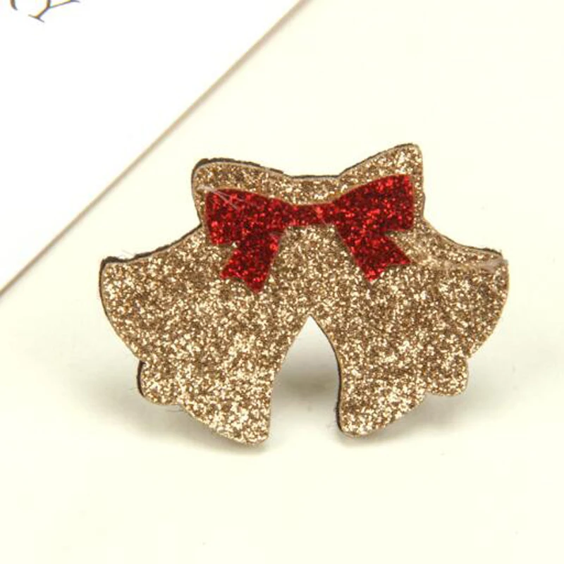 30pcs/lot Cartoon Glitter Christmas Deer Bell Patches Christmas Eve Decorating Accessories Handmade DIY Hairpin Materials