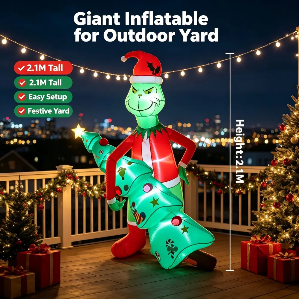 6.9FT Giant Inflatable Christmas Tree Built-in LED Light Waterproof For Xmas Indoor Outdoor Yard Garden Holiday Decoration Props