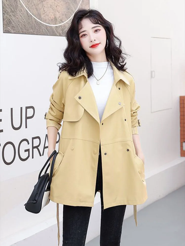 키가 크고 날씬해 보이는 작은 가죽 윈드 브레이커 여성 봄 새로운 스타일 캐주얼 다재다능한 중간 길이의 재킷