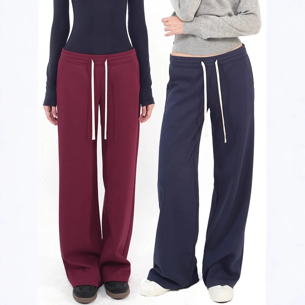 

Low Waist Sweatpants Wide Leg Casual Pants Teen Girls Outfits Simple Style Mixed Fabric Trousers for All Seasons