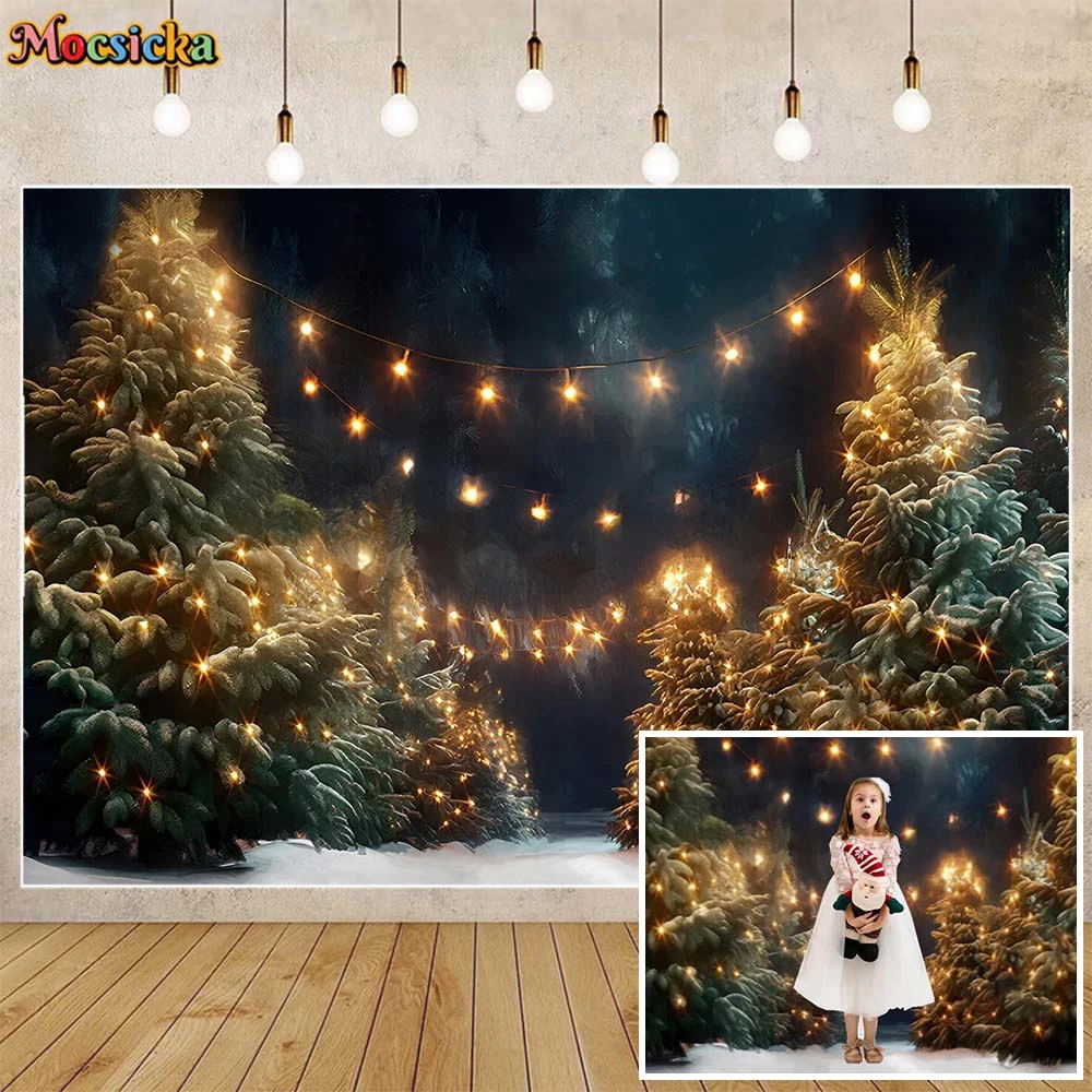 

Mocsicka Winter Forest Photography Background Snowfield Pine Tree Night Starry Sky Outdoor Baby Child Portraits Backdrops Props