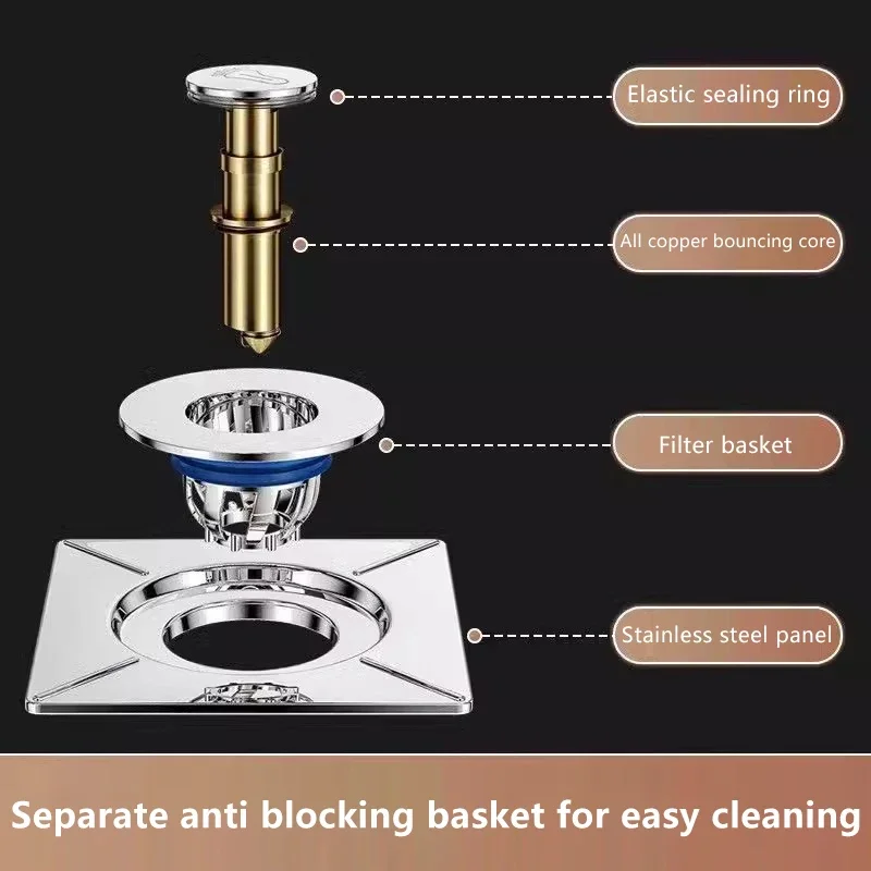 Pop Up Foot Floor Drain Square Shower Drain Bathroom Pop Up Floor Drain Sink Drain Stopper Foot Pedal Push Down Bath Drain Plug