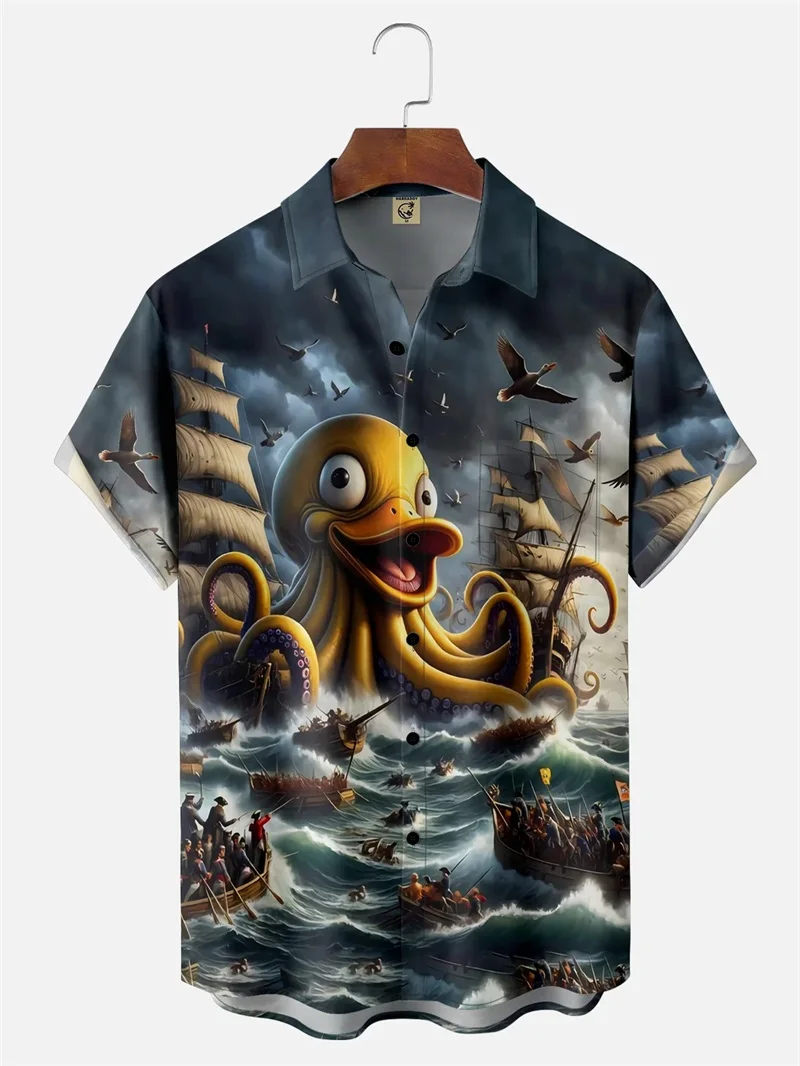 

Full Print Funny Cartoon Animal Pattern Beach Shirts Blouse For Men Summer Short Sleeve Button Hawaiian Shirt Men's Aloha Shirt