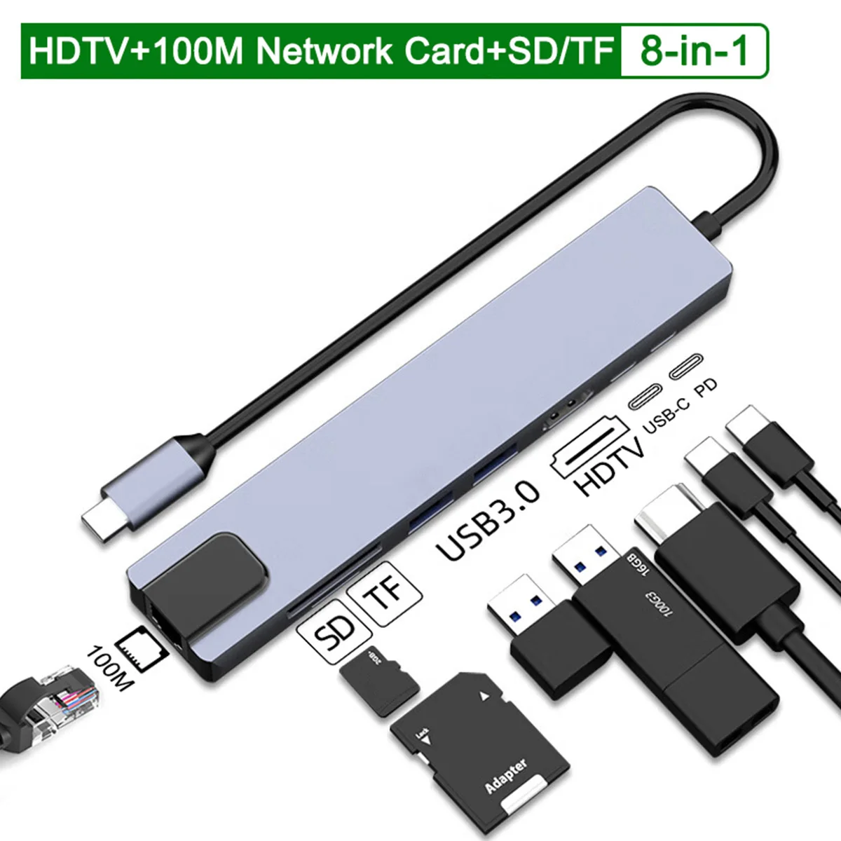 USB C HUB Typ C Splitter Thunderbolt 3 Docking Station Laptop Adapter mit für Macbook Air M1 iPad Pro RJ45 HDMI-kompatibel
