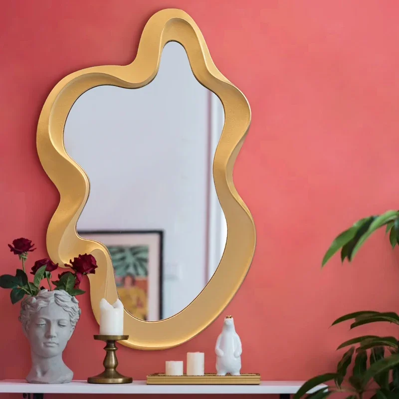 

Wall Wavy Mirror Korean Bathroom Hanging Girls Cute Dressing Irregular Mirror Luxury Funky Big Spiegels Living Room Decorations