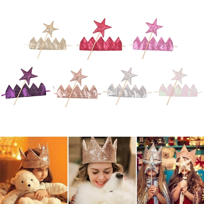 Prysznice dla dzieci prezent dziewczyny brokatowa korona nakrycia głowy z gwiazdą Fairy Stick Birthday Party występy sceniczne