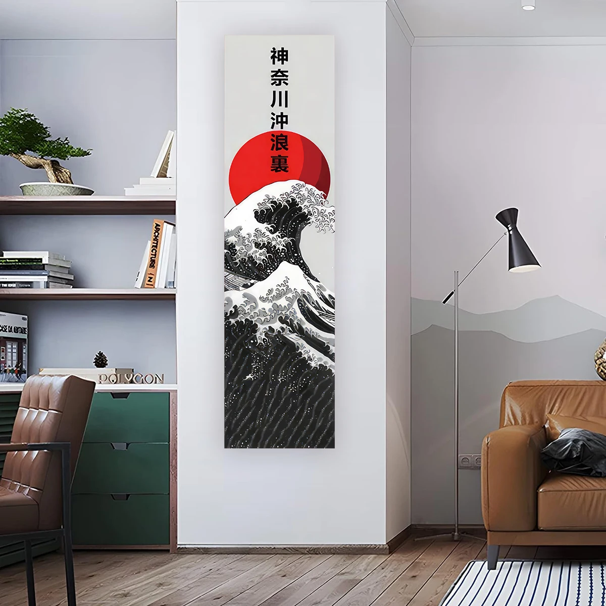 Black Ocean Waves Red Sun Tapestry The Great Wave Kanagawa Tapestry Wall Hanging Japanese Ukiyo-e Art Tapestry Wall Decoration