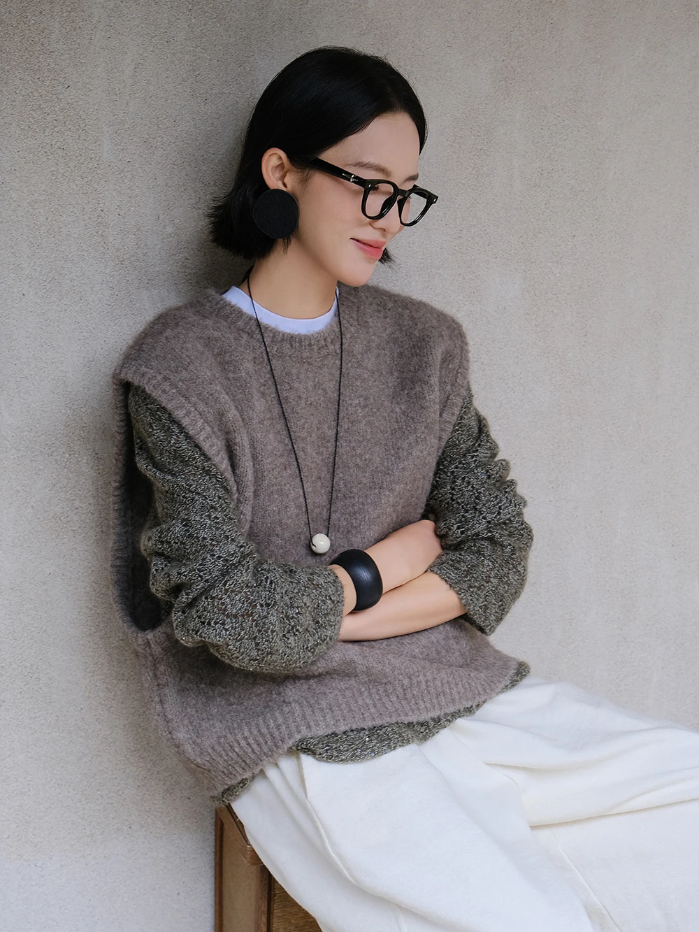 

Утепленный мягкий теплый вязаный жилет из мутонового бархата с цветочным узором и текстурой, плотный, Qixaihuai, женский