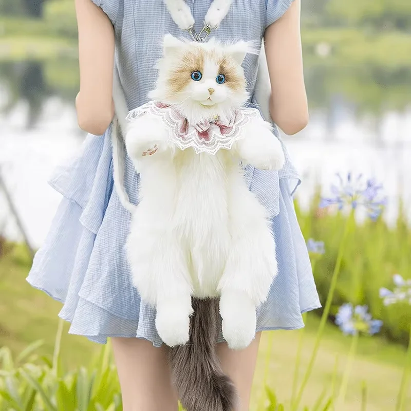 Animal Cat Bag Backpack Plush Toy Ragdoll Cat Cute Doll Model Periphery Simulated Shoulder Messenger Bag Scene Buou Girls Gifts