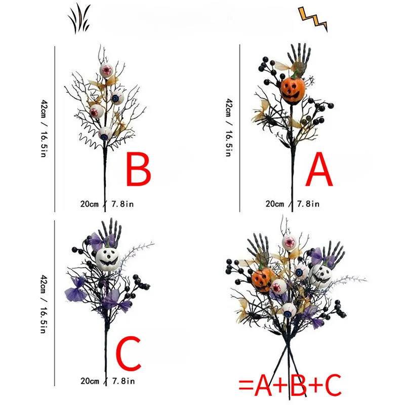 1/3 قطعة فرع زهرة اليقطين الرعب الأسود الجديد للهالوين-مثالية لزينة الهالوين، وزخارف حفلات مهرجان الأشباح