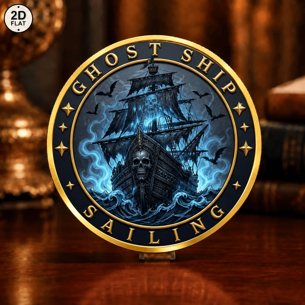 1pc Fantasy Kraken Sea Monster Ghost Pirate Ship Challenge Coin Dark Ocean Art Metal Collectible Medal Maritime Fans Gifts